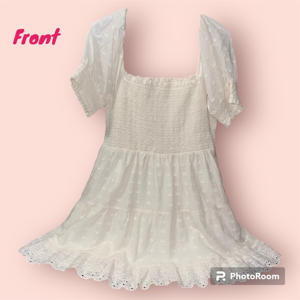 American Eagle lace cream dress with puff sleeves + square neckline size large